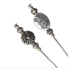 Tibetan silver hat pins - 2x,