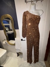 Boohoo Ladies Sequin One Should Jumpsuit, Bronze, Worn Once