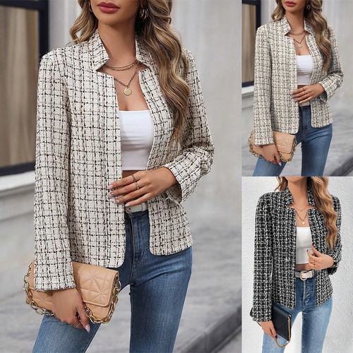 Ladies plaid open blazer suit - plaid,