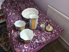 Antique Large Couldon Ware Wash Set - Jug, Wash Bowl, Soap Dish, Beaker, 2 Pots