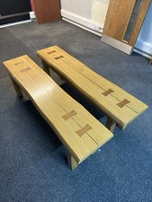 Pair of Handmade Solid Pine Benches with Bowtie Inlays