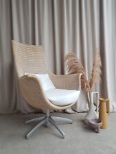 Vtg Late Mid Century Wicker Swivel Egg Chair Scandi Danish Style Retro R639