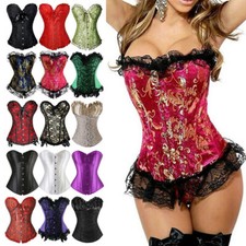 Halloween Overbust Boned Corset Burlesque Basque Top Lace-Up Costume Size 6-24
