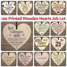 100 Job Lot Novelty Wooden Hanging Heart Plaque Loving Message Printed Gift Tag