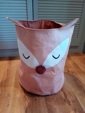 Fox 95% Cotton Canvas Toy Basket for Bedroom Nursery Games Room. Storage Bag