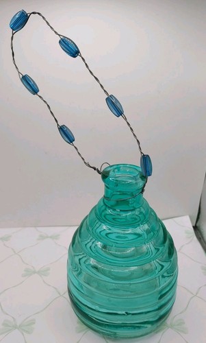 Blue glass ribbed beehive - ribbed,