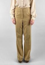 70's Vintage Camel Beige Ladies Flared Straight Wool Retro Trousers Low Rise M