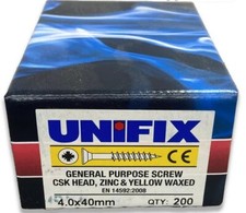 Unifix General Purpose Chippy Woodscrews Pozi Csk Head ZYP CE – 4.0 x 40mm 200pk