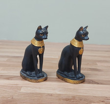 Pair of Resin Bastet Egyptian Black Cats Figurines 9cms