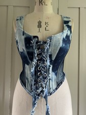Catwalk Collection Bleached Denim Corset With Eyelet Front Detailing And Lace Up