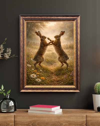 Boxing hares print whimsical - hares, print-whimsical
