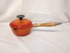Unbranded cast iron milk pan - orange with wooden handle