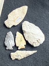 Indian Arrowhead Lot Of 5 Woodland To Archaic Pts Found In Wisconsin #833