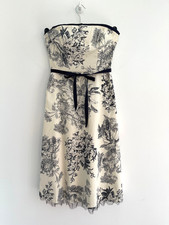 Coast Dress Navy Blue Cream Strapless Formal Wedding Races Knee Length UK 8