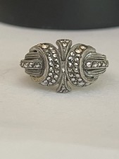 Vintage Or Antique Silver And Marcasite Art Deco Style Ring Size Q
