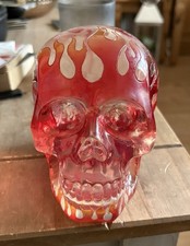 Flame Skull Resin Ornament Red Translucent Gothic Fantasy Decor 3.5 Inch Tall