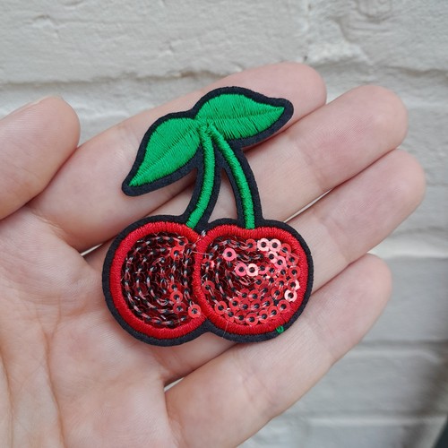 Sparkly red cherry embroidered - red,