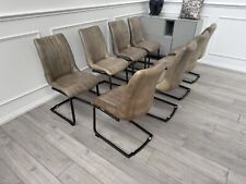 Furniture Village Dee Pair Of 2 Olive Leather Cantilever  Dining Chairs