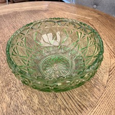 Vintage 1950’s Large Heavy Green Glass Fruit Bowl, Serving Bowl, dessert Bowl