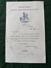 1928 Churchill Loyal Orange Lodge 871 Londonderry Invitation.