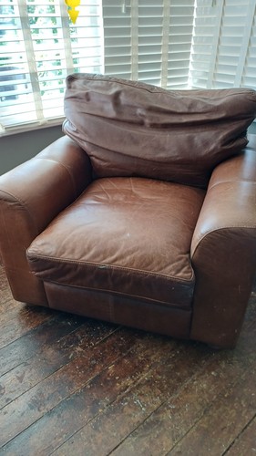 Brown leather large - leather, armchair