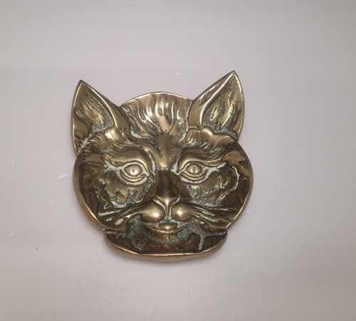 Vintage brass cat dish coin - cat,