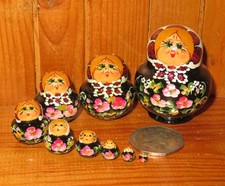 MINIATURE Black Matryoshka Slight Seconds Nesting dolls Babushka 9 TINY signed
