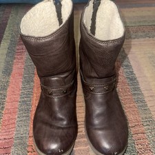 Brown River Island Mid Calf Boots Cream Fleece Lined Leather Size 4