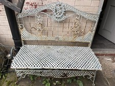 Shabby Chic Antique Wrought Iron Garden Bench Lattice Work Seat Palm Tree Deco