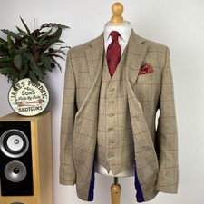 James Aubrey (46R) 2 Piece Tweed Jacket + Waistcoat Cotton, Wool, Silk Linen