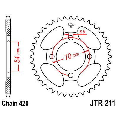 Rear sproket 211 steel - rear, 42