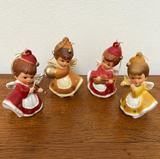 Set of 4 Vintage 1950s Small Christmas Angel Musicians - Plastic Kitsch Retro
