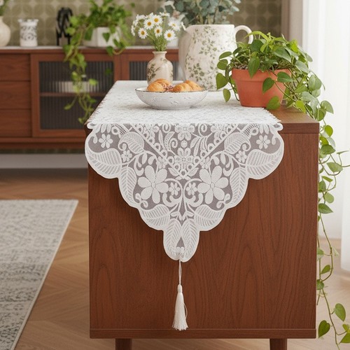 French lace table - french, white