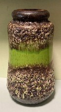 VINTAGE WEST GERMAN SCHEURICH FAT LAVA VASE CENTRAL LIME GREEN BAND 209-20 EUC