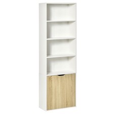 Tall White Oak Display Bookcase with Cabinet - 3 Open Shelves + Hidden Storage