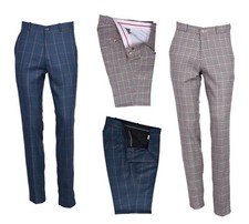 Men's Retro Vintage Sta Press Golf Trousers Slim Fit Classic Tweed Check Pants