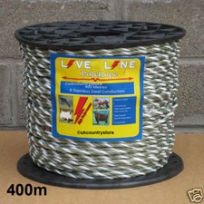 Green & White Electric Fence Rope 400m - 6mm Horse Fencing Poly Rope