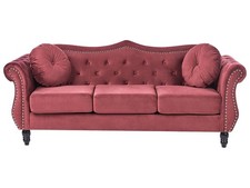 3 Seater Velvet Sofa Burgundy