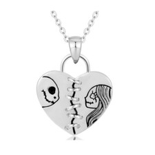 The Nightmare Before Christmas Jack Skellington & Sally Stiched Heart Necklace  