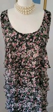 Untold Black Pastel Pink Green Brown Floral  Ruffle Chiffon Dress FR38 UK10
