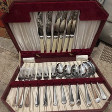 Vtg J Billam Sheffield Chromium plated Cutlery Set Presentation Box-1950's 16pcs
