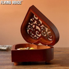 Vintage Wood Heart Music Box Hollowing Out Wind Up Gift Present 50 Tunes Option