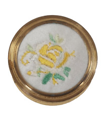 Vintage Plastic & Metal Trinket Pill Box With Hinged Floral Lid 4cm x 1.5cm