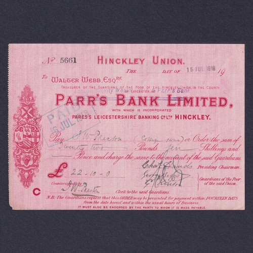 Parr bank ltd cheque - bank, 1918