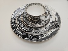 Royal Crown Derby Black Aves Platinum Trim Place Setting 1st Quality