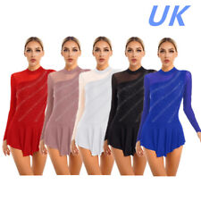 UK Womens Figure Ice Skating Competition Dress Mesh Skirted Gymnastics Leotard