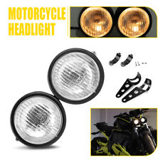 12V Twin Headlight Motorcycle Double Dual Lamp Motorbike Light Black Universal