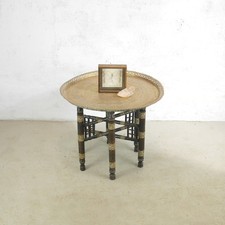 Antique Anglo Indian Pierced Brass Tray Top Folding Table Inlaid #102910