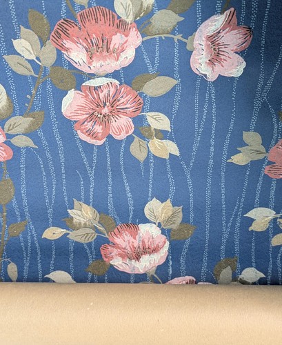 Vintage retro blue pink floral - blue,