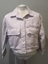 Zara Ladies Lilac Purple 100% Cotton Denim Biker Pretty Jacket Size XS